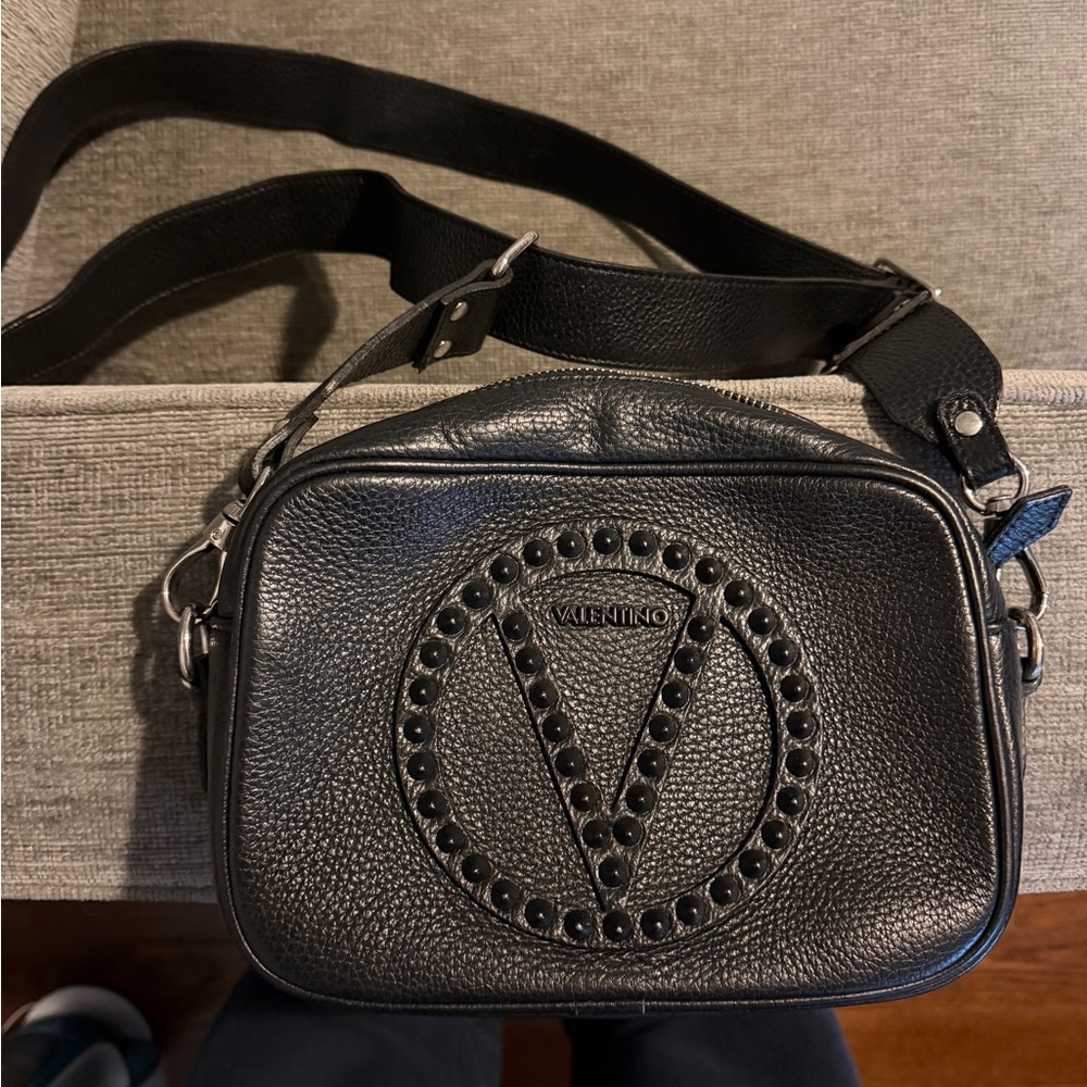 Valentino Black Leather Crossbody Bag with Studded Logo - Picture 2 of 6